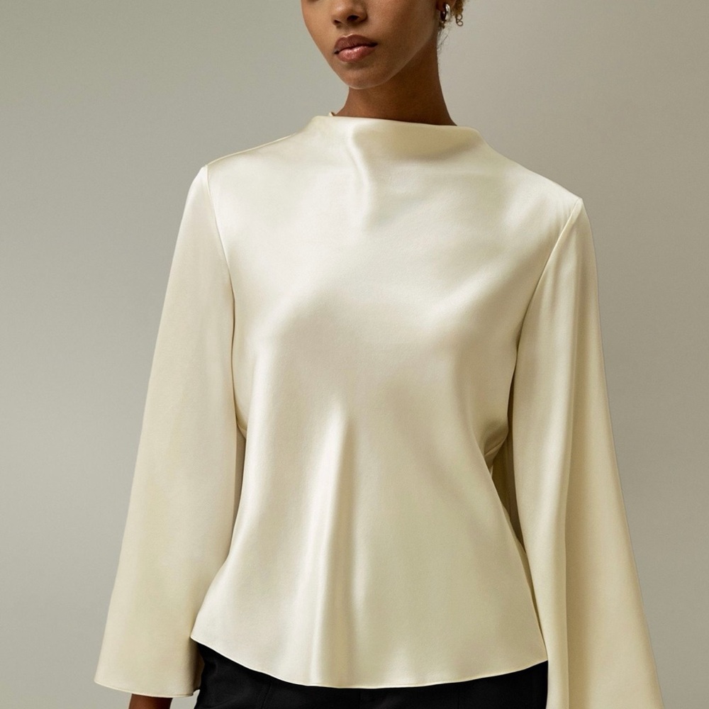 Lily Silk Minimalist Bell Sleeve Silk Top and Full Bias Silk Pant SET